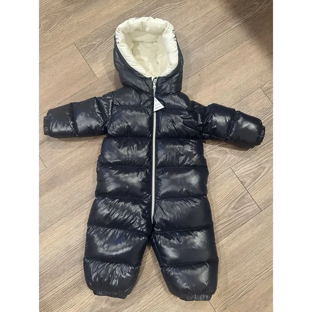 Moncler Enfant Samian Snowsuit With Hood In Navy Baby Boy Size 9/12 Months